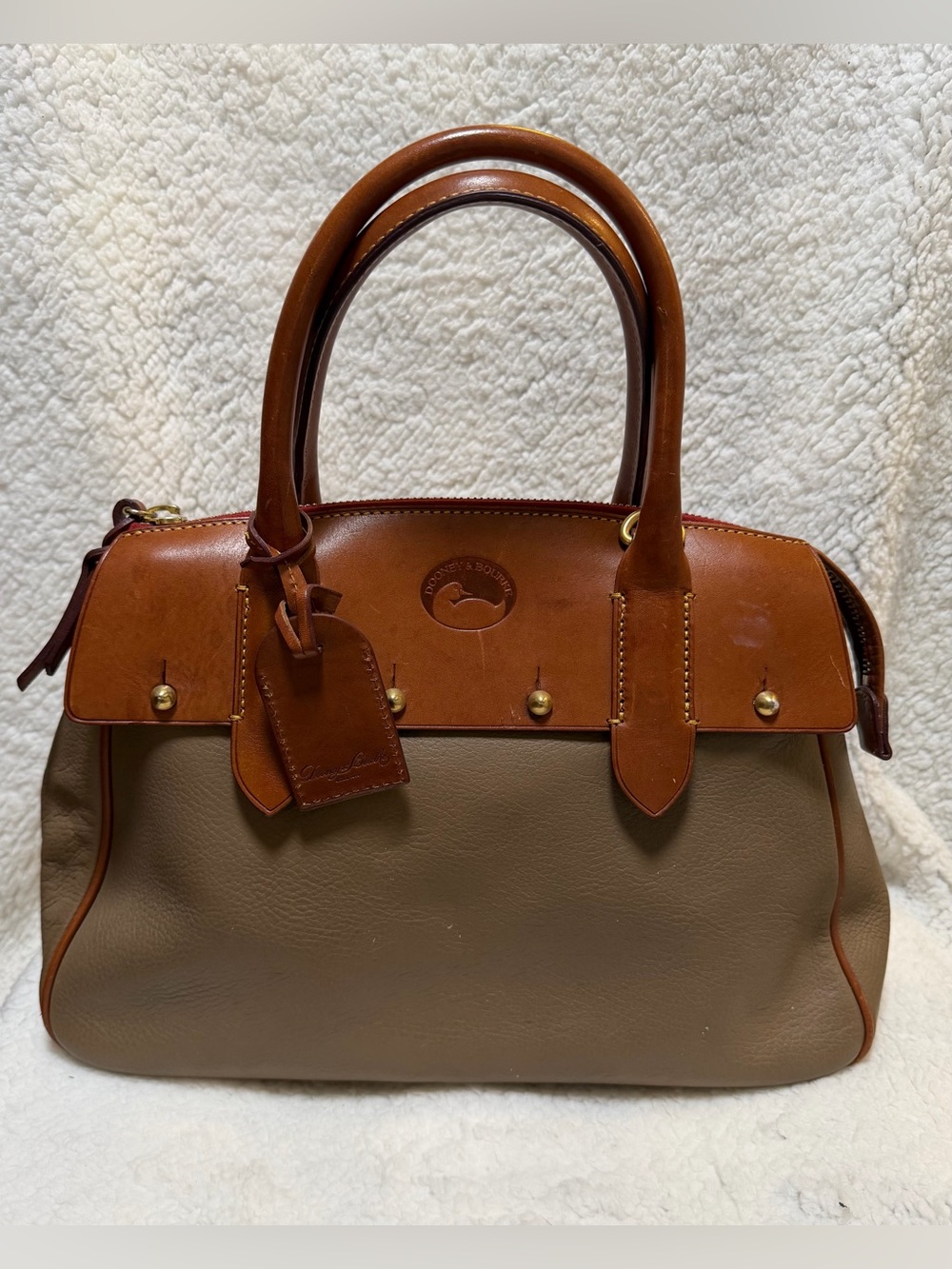 Dooney & Bourke Pebbled Taupe & Brown Leather Panama Wilson Satchel Bag Vintage